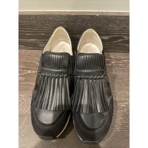 Tod's Black Suede and Leather Fringe Detail Slip On Sneakers